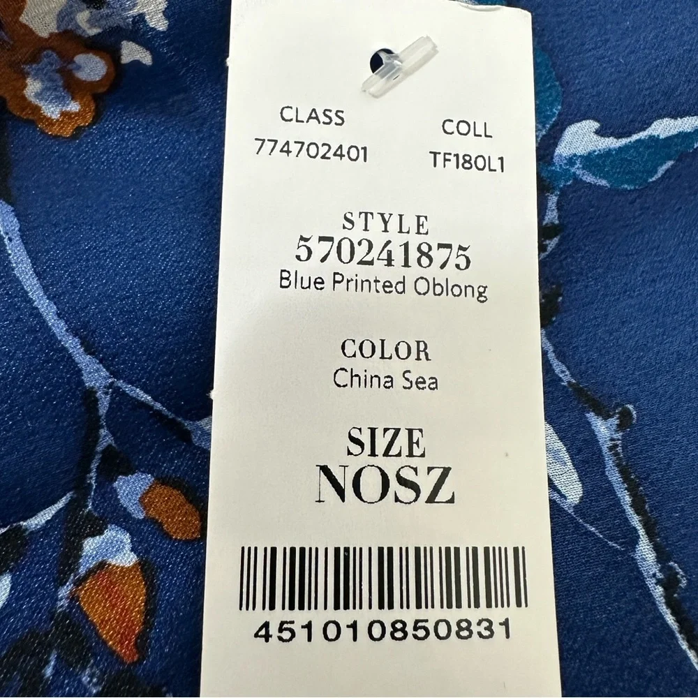 NWT White House Black Market blue floral 100% silk scarf 80”L x 12”W